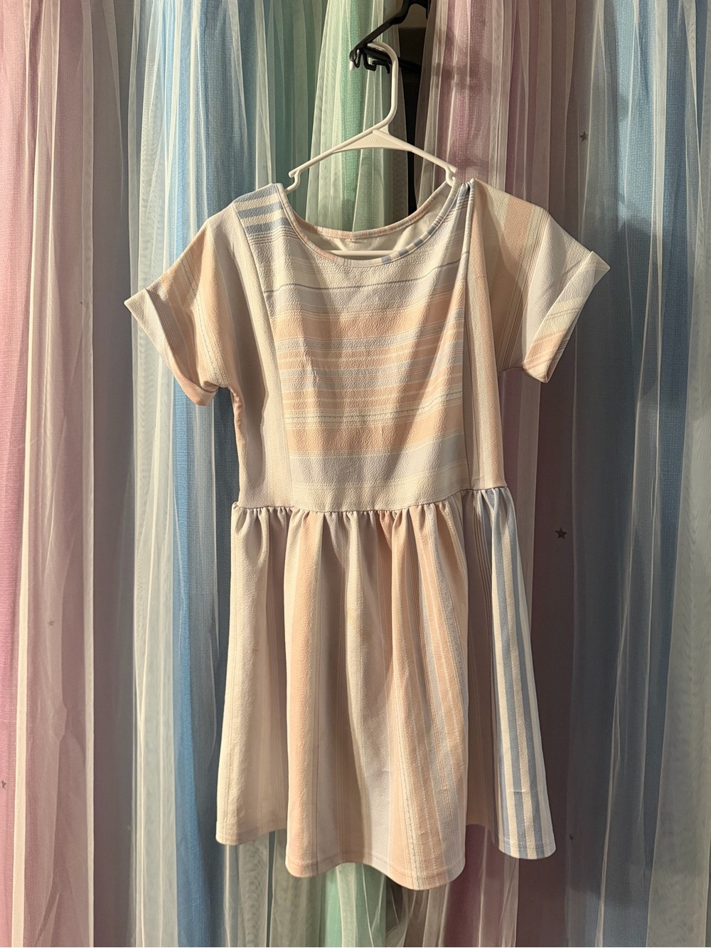 Pastel Peach Stripe Short-Sleeve Dress